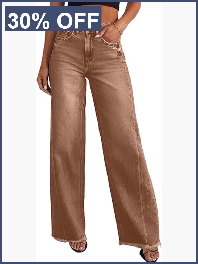 High Waisted Wide Leg Jeans Stretchy Baggy Raw Hem Denim Palazzo Pants